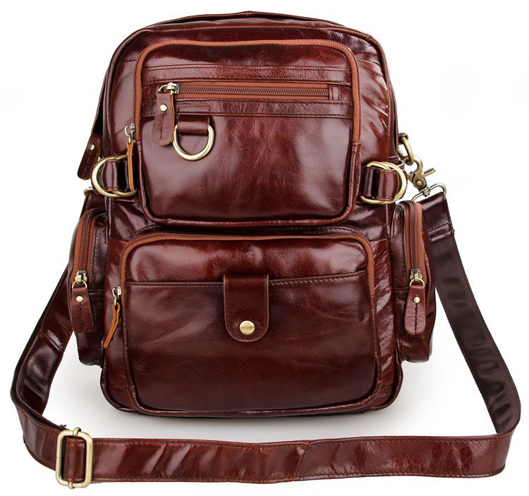 7042C Dark Brown Cowboy Vintage Leather Men Travel bag Backpack Bookbag